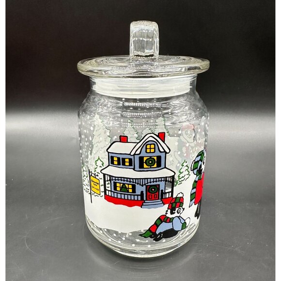 Vintage Glass Jar Storage Container Christmas Pandas Snowman 90s Kitschy Candy - Picture 3 of 10